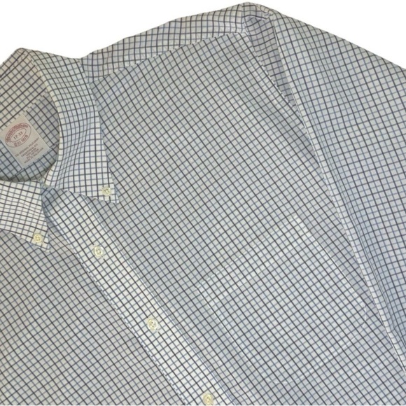 Brooks Brothers Non Iron Traditional Fit Dress Shirt Blue White Check Mens 17 33 - Picture 7 of 9